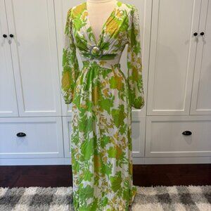 Venti6 Green Floral Maxi Dress Cutout Back Ring Detail